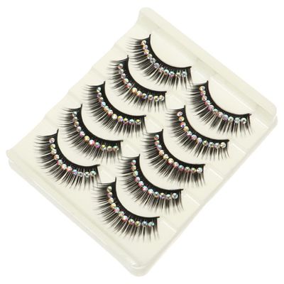 False Eyelashes with Rhinestones, 10 Pairs, Black, for Halloween Parties