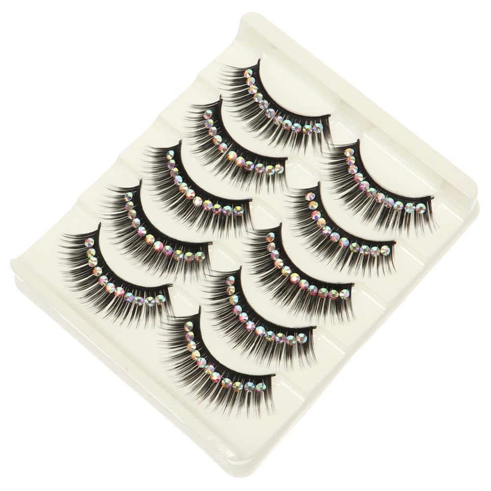 False Eyelashes with Rhinestones, 10 Pairs, Black, for Halloween Parties