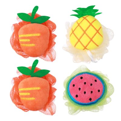 4 Small Fruit-Shaped PE Mesh Shower Sponges