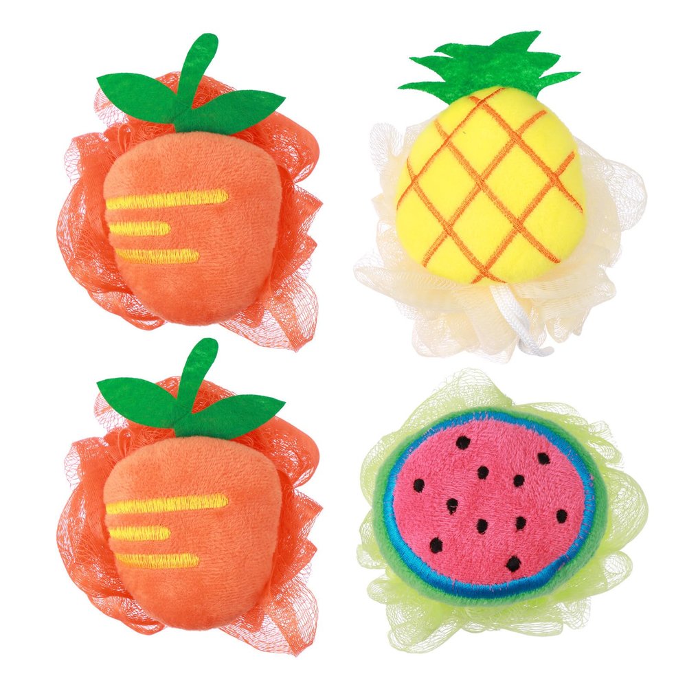 4 Small Fruit-Shaped PE Mesh Shower Sponges