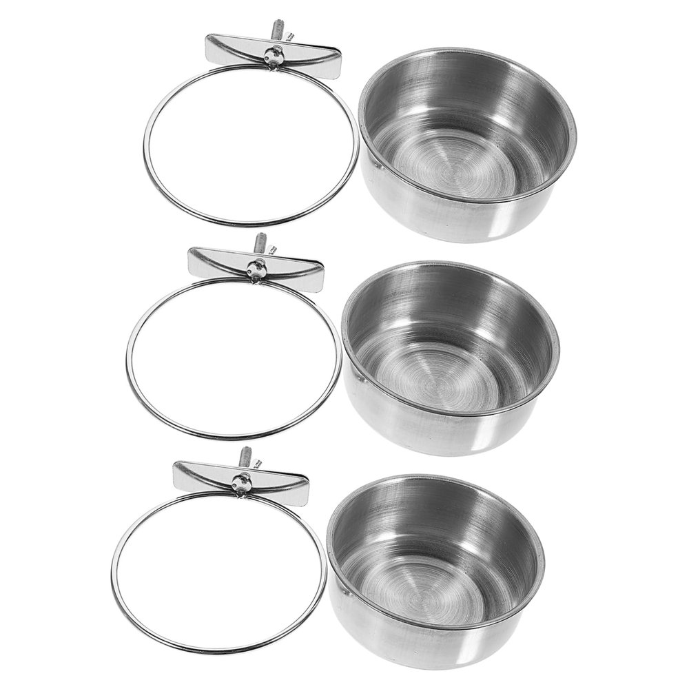 Yardwe Stainless Steel Parrot Food Containers, 3 Pcs, Silver, for Cages