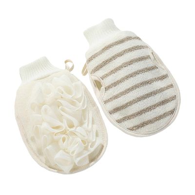 FRCOLOR 2-Piece Flax Exfoliating Gloves for Body and Bath