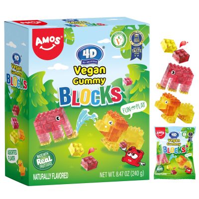 AMOS Vegan Fruit Gummy Building Blocks, 4D Sweets for Kids' Birthday Parties, 240 g