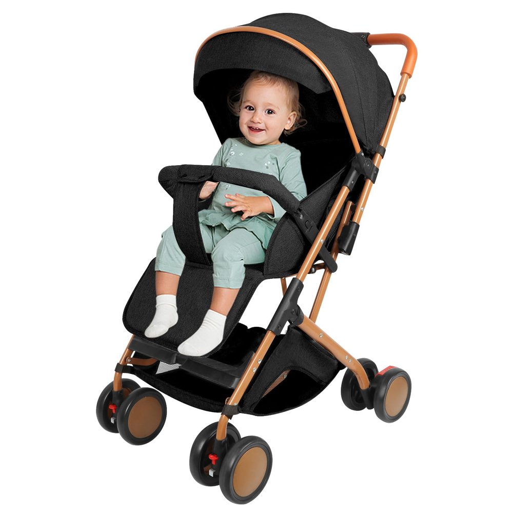 Lightweight Compact Stroller, Reclining Backrest, Black
