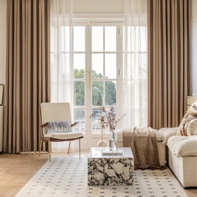 Tolldek 2-Piece Chenille Jacquard Blackout Curtains, Coffee, 102 x 138 cm