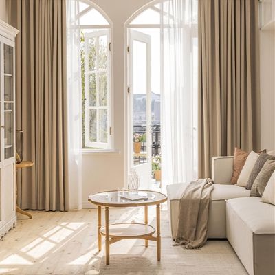 Tolldek 2-Piece Chenille Curtain Set, Linen-Look Solid Color, Light Brown, 96 x 138 cm