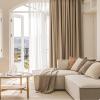 Tolldek 2-Piece Chenille Curtain Set, Linen-Look Solid Color, Light Brown, 96 x 138 cm view 3