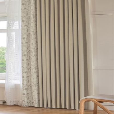 Tolldek 2-Piece Extra-Wide Blackout Curtain Set, Floral Leaf Pattern, Chenille, Beige, 54 x 84 in