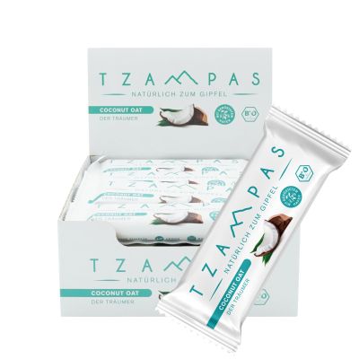 TZAMPAS Organic Energy Bars with Coconut & Oats, Vegan, 16 x 40 g