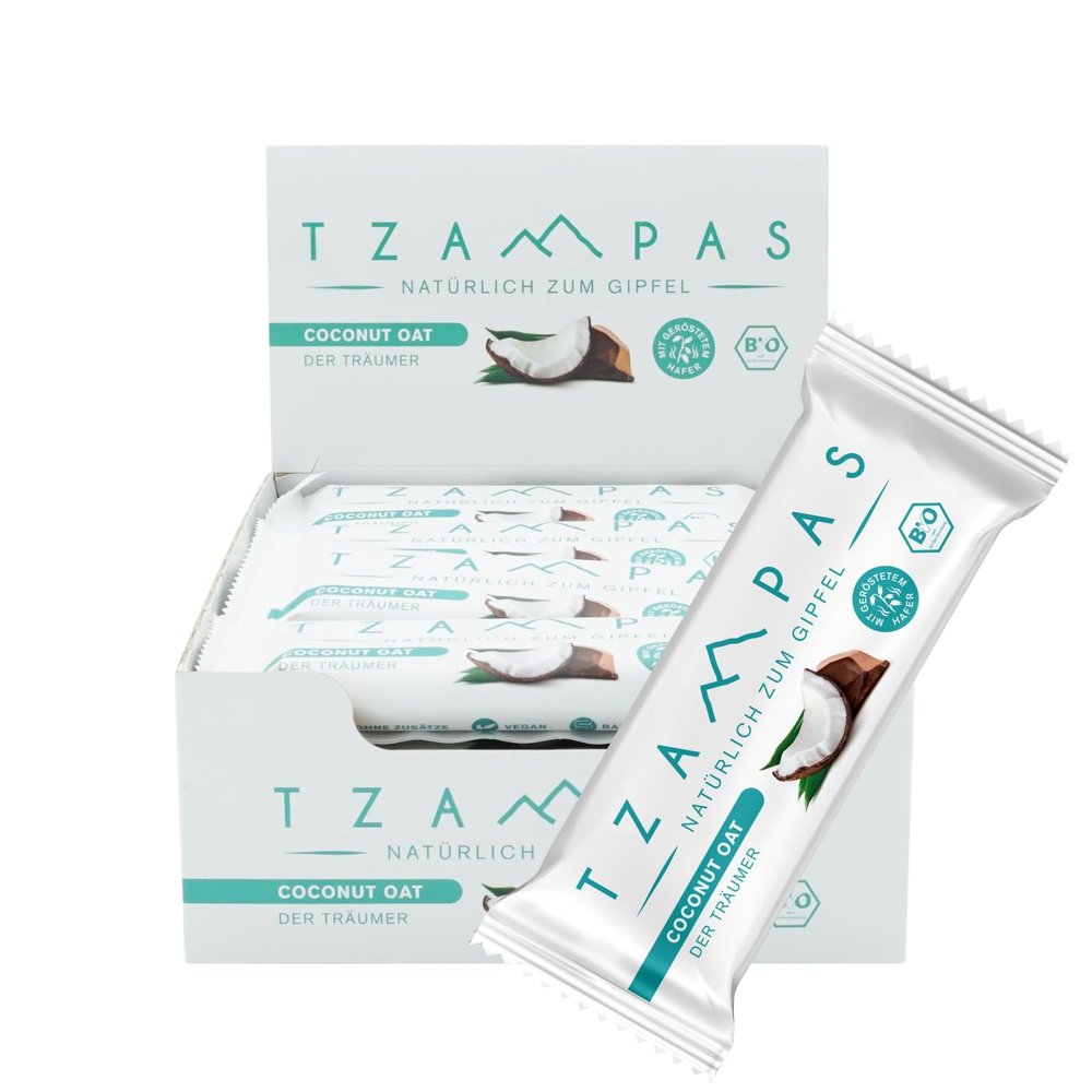 TZAMPAS Organic Energy Bars with Coconut & Oats, Vegan, 16 x 40 g