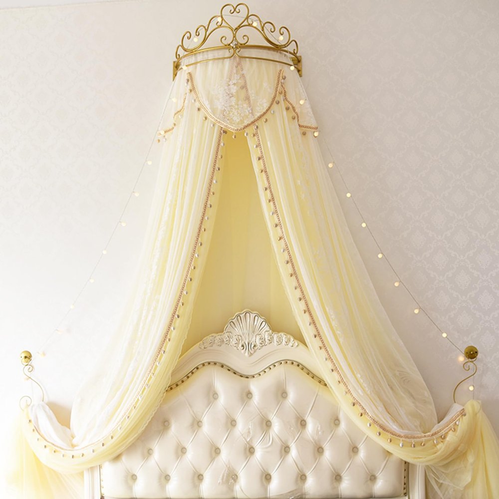 Metal Crown Canopy for Girls, Princess Bed Curtains, Canopy over Bed, Children's Room and Playroom Decor