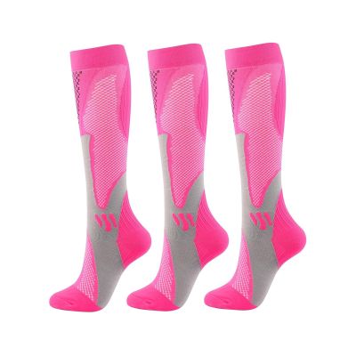 Compression Socks for Men and Women, 3 Pairs, 20–30 mmHg Knee-High Support Socks, XL, Rose Red