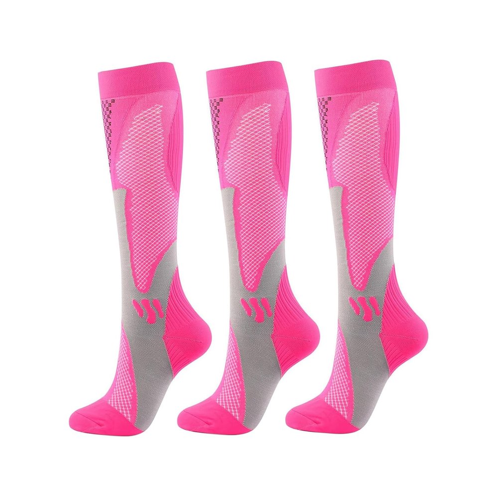 Compression Socks for Men and Women, 3 Pairs, 20–30 mmHg Knee-High Support Socks, XL, Rose Red