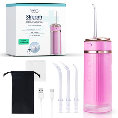 ZENT Cordless Water Flosser with 3 Nozzles, Pink