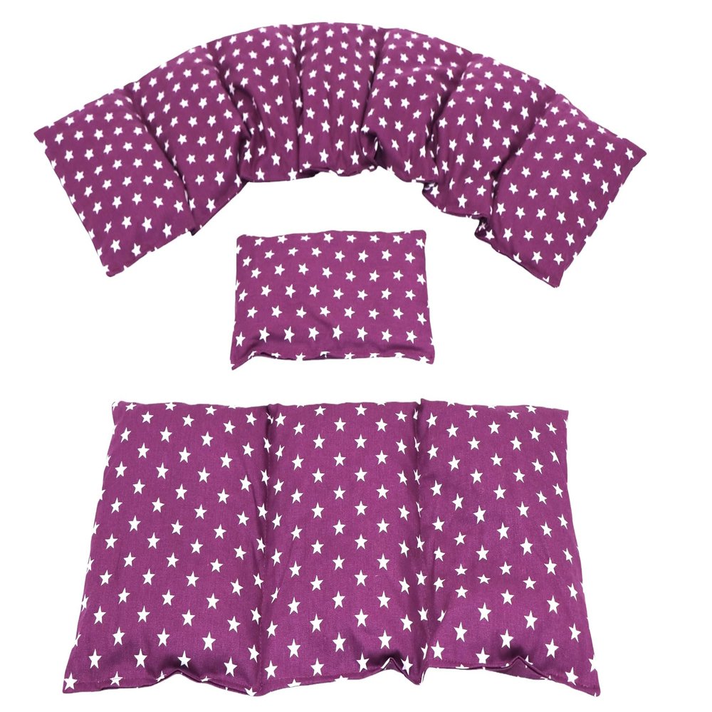 fk 3-Piece XXL Grain Heat Pad Set, 8-Chamber, 80 x 18 cm (Purple Stars, Rapeseed)