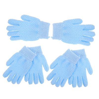 Heavy-Duty Exfoliating Bath Gloves, Nylon, Five-Finger Design, 3 Pairs, Blue