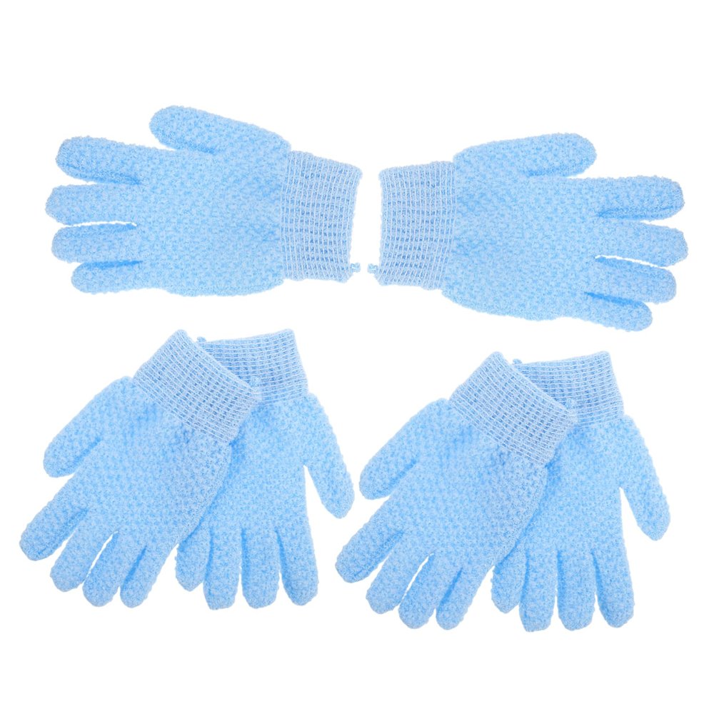 Heavy-Duty Exfoliating Bath Gloves, Nylon, Five-Finger Design, 3 Pairs, Blue