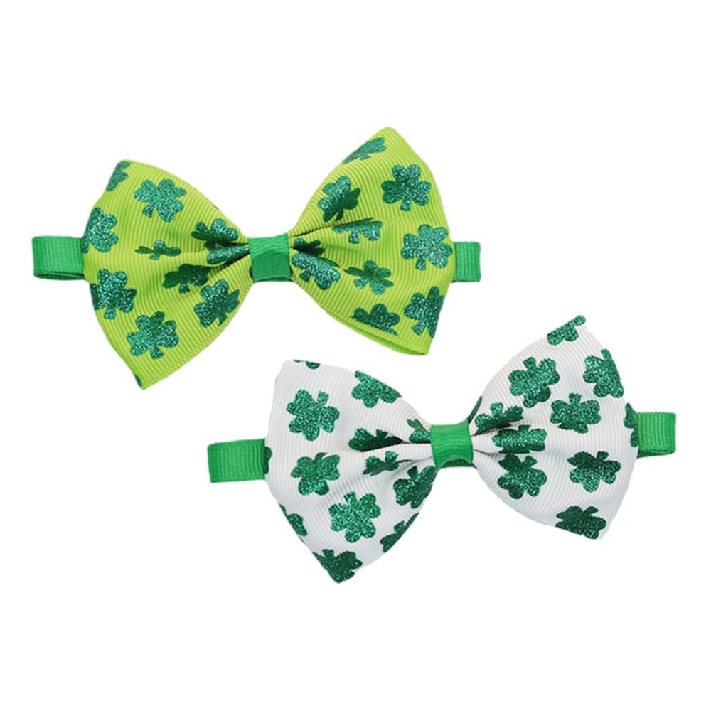 ERINGOGO 2-Piece Pet Bow Ties for St. Patrick's Day, Adjustable, White Designs for Pet Costumes and Holiday Decorations