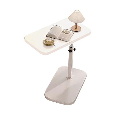 Height-Adjustable Swivel Overbed Table with Thickened Steel Frame and Wheels, White, 40 x 30 x 45–80 cm