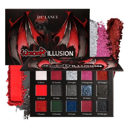 DE'LANCI Red and Black Eyeshadow Palette, 15 Colors, Vegan