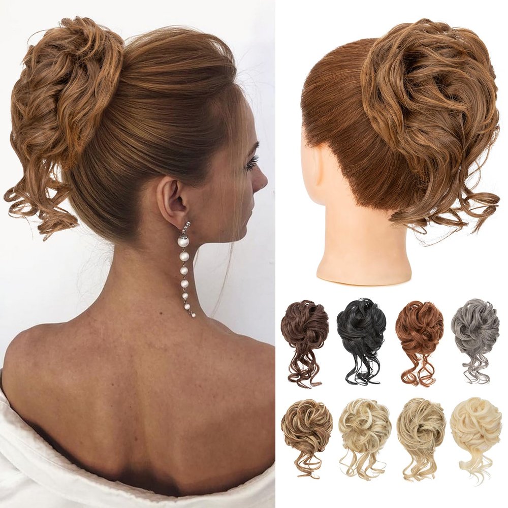 Benehair Clip-In Messy Bun Hairpiece for Thin Hair, Synthetic Hair, Dark Brown with Medium Brown, 75 g