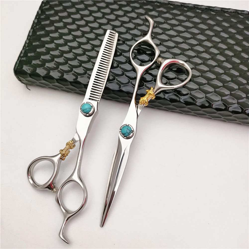 Professional Hair Cutting Shears, 6.0-Inch Japanese 440C Golden Tiger-Handle Cutting and Thinning Set