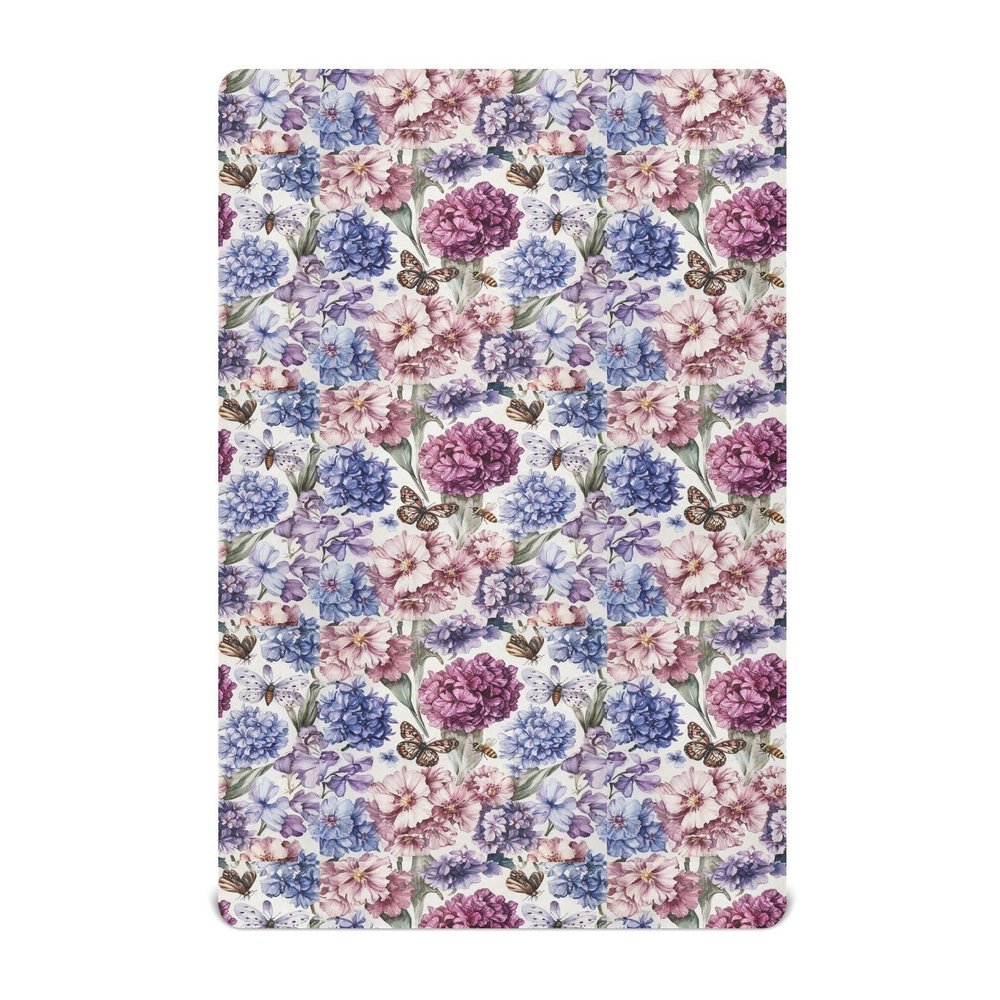 Fitted Sheet Set for Crib Mattresses, Soft and Breathable, 132.1 x 71.1 cm, Flowers, Hyacinths, Carnations, Butterflies and Bees
