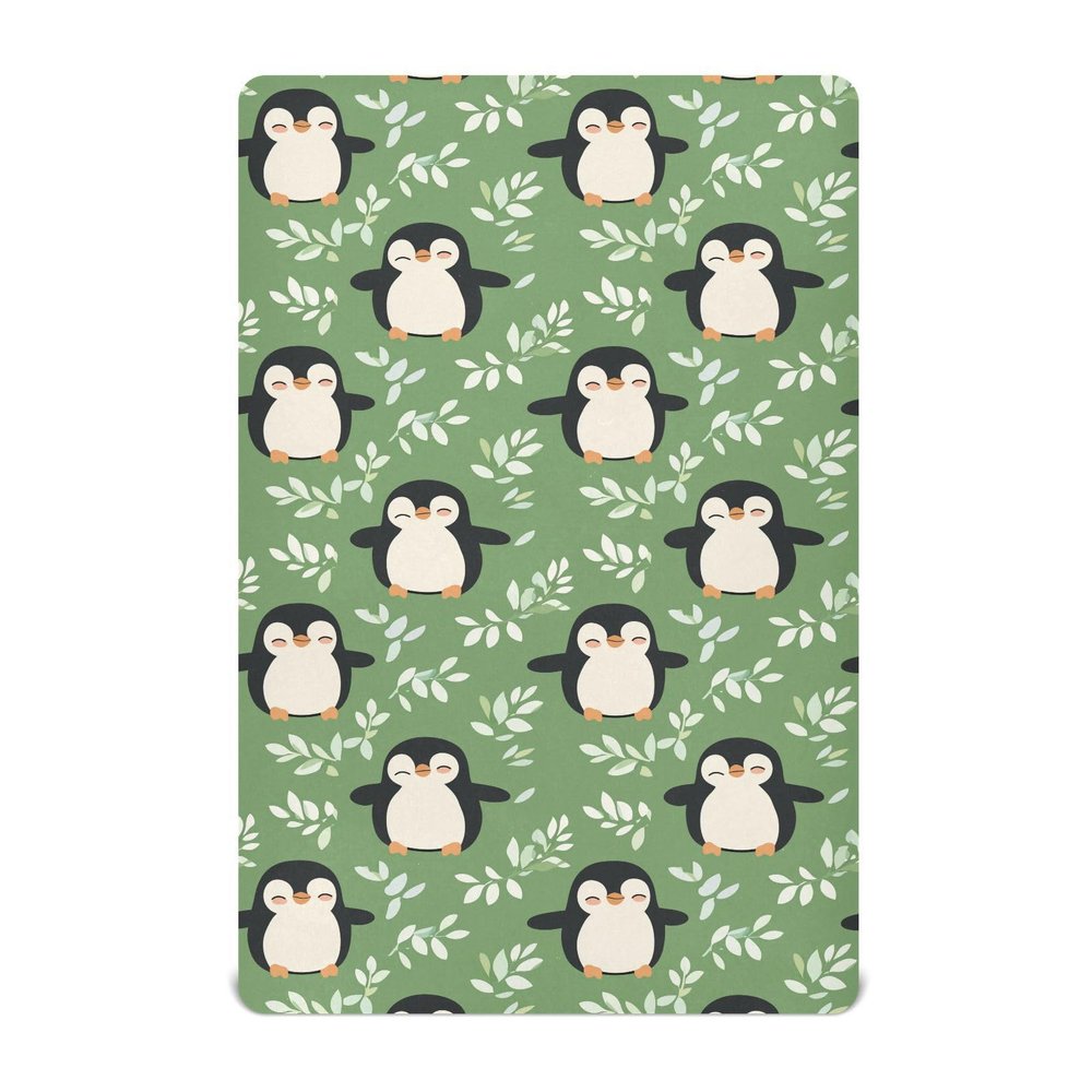 Fitted Crib Sheet for Babies and Toddlers, Soft Penguin Design, 132.1 x 71.1 cm