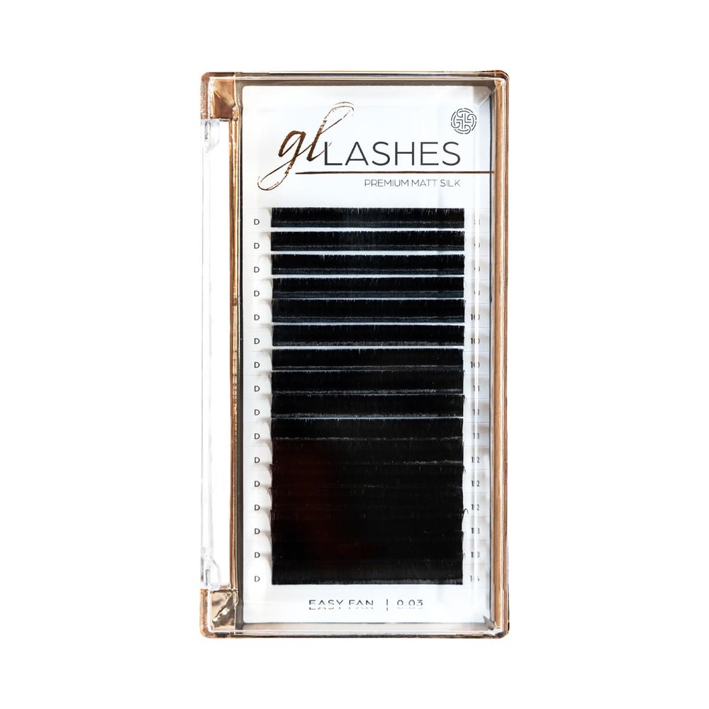Easy Fan Lashes 0.03 D Curl 14 mm Eyelash Extensions for Volume Technique, Self-Fanning Volume Lashes by GL BEAUTY (D14 mm)
