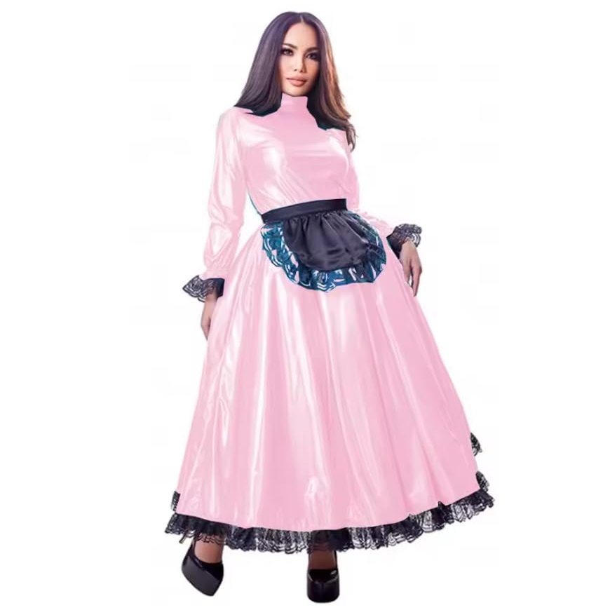 YGZHANYUANOKU Laser Apron Dress with Long Sleeves, Pink, L