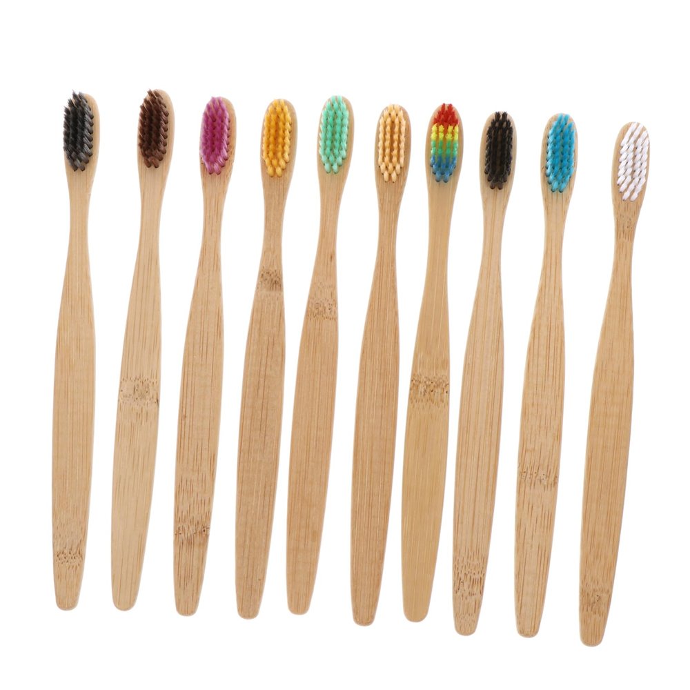 Biodegradable 10-Pack Bamboo Toothbrushes for Adults