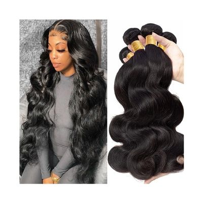 Human Hair Body Wave Bundles, Malaysian Virgin Hair Weave, 1/3/4 Pieces, Natural Black (26/28/30 in)