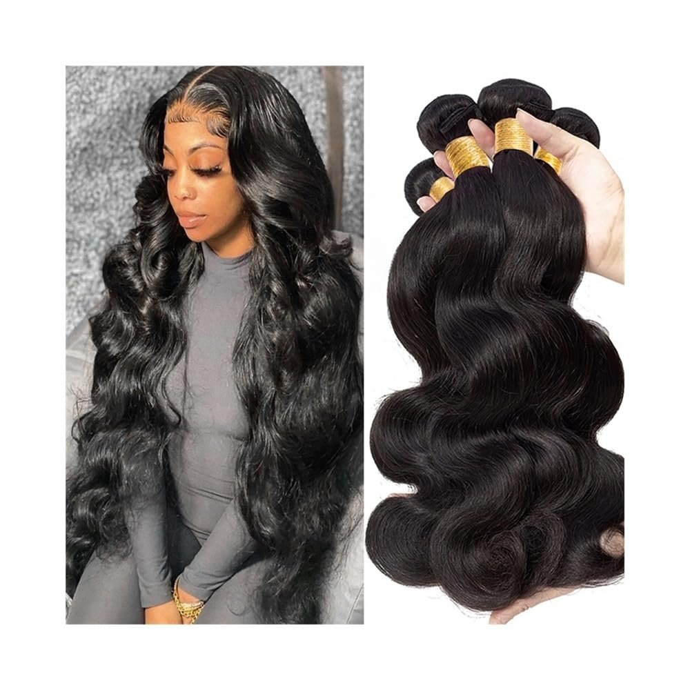 Human Hair Body Wave Bundles, Malaysian Virgin Hair Weave, 1/3/4 Pieces, Natural Black (26/28/30 in)