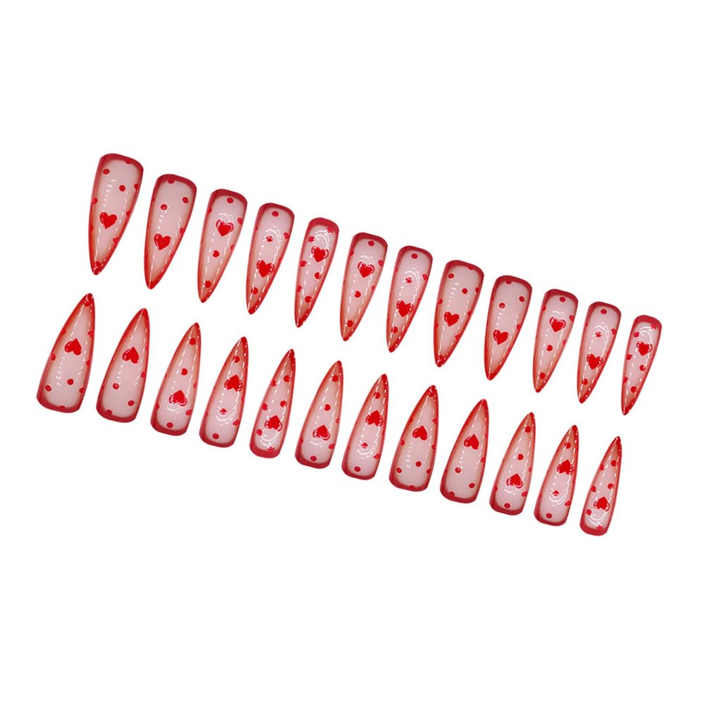 Valentine's Day Almond Press-On Nails, Glossy Designs, 24 Pieces