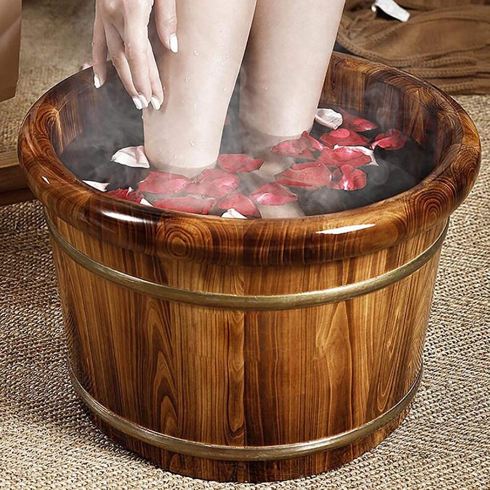 Natural Wood Foot Bath Bucket with Cover Plate