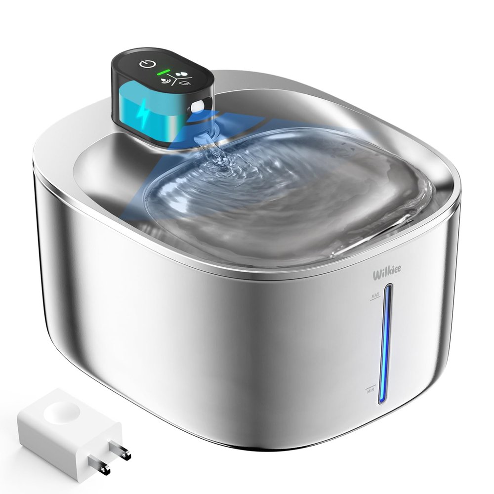 WILKIEE Wireless Stainless Steel Cat Water Fountain, 4.1 L, Sensor, 3 Modes, 4000 mAh