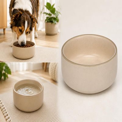 Flamingo Large Ceramic Dog Bowl, 1.5 L, Dishwasher-Safe, Beige