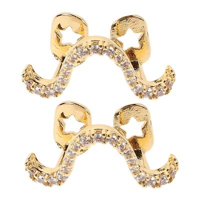 Gold-Tone Zircon Wave Tooth Caps, 2-Piece Set for Parties and Halloween