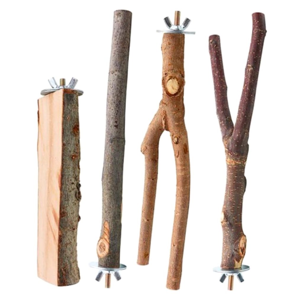 SEWOART 4-Piece Wooden Parrot Perch Set with Stable Base