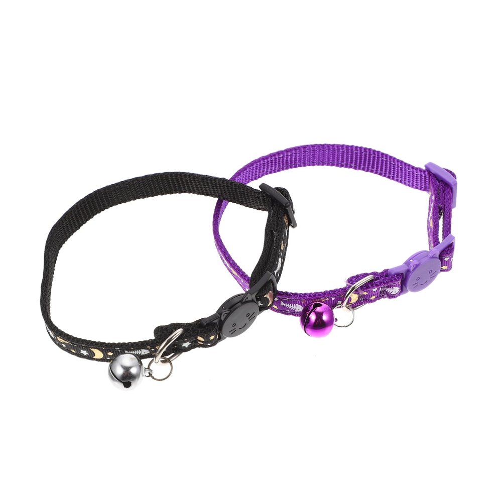 SEWOART 2-Pack Soft Fabric Cat Collars with Bells, Adjustable Cartoon Design for Kittens