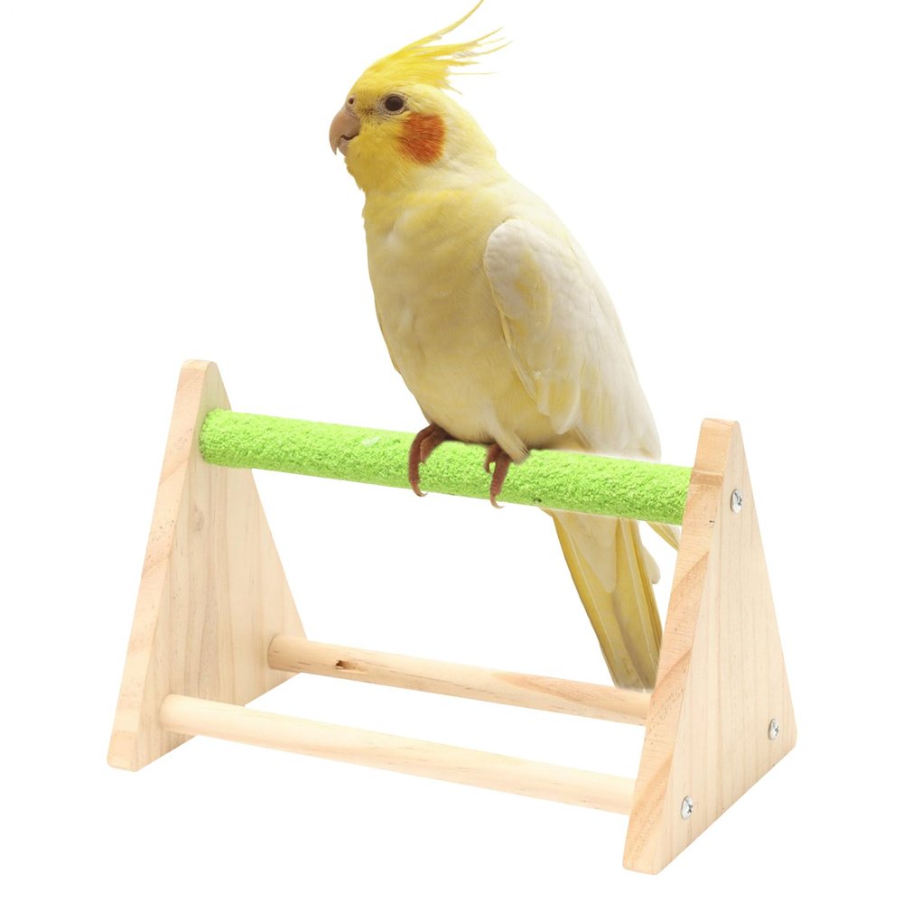 Avie Perca Parrot Perch, Natural Wood Triangle Training Stand for Parakeets, Canaries, Cockatiels and Finches, 8.74 x 5.24 x 5.63 in