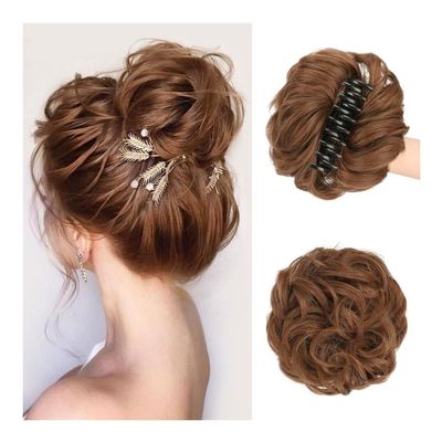 Synthetic Clip-In Messy Bun Hairpiece for Women, Brownish Red