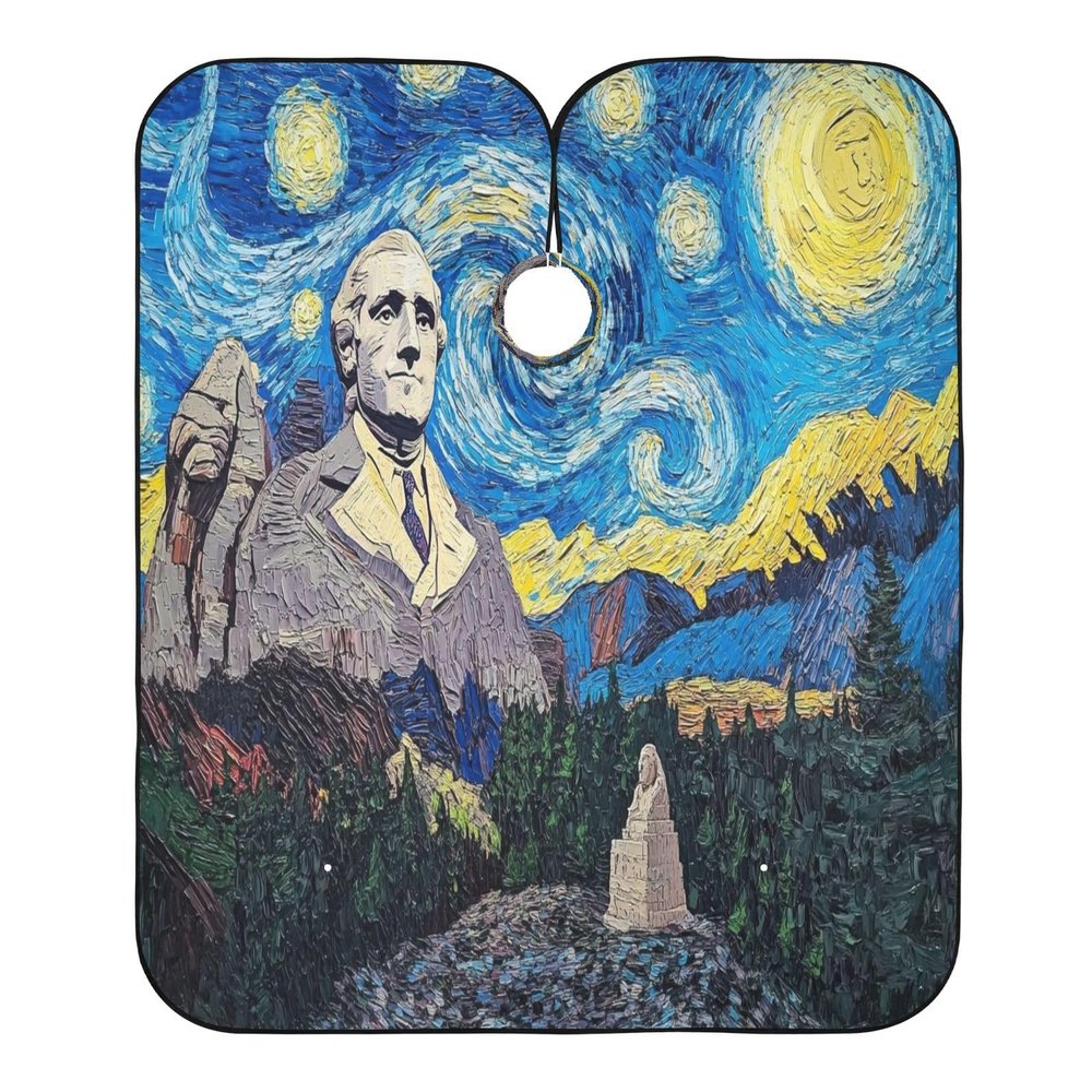 Starry Night Great Great Statue Hairdresser Coloring Cape, Large Barber Cape Gown for Men, Starry Night Great Great Statue 2, One Size