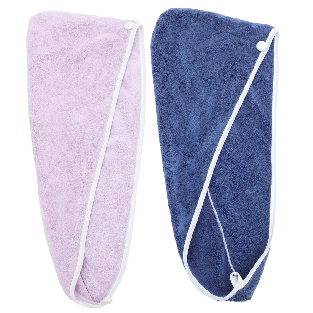 Pack of Fiber Hair-Drying Towels, Blue and Purple