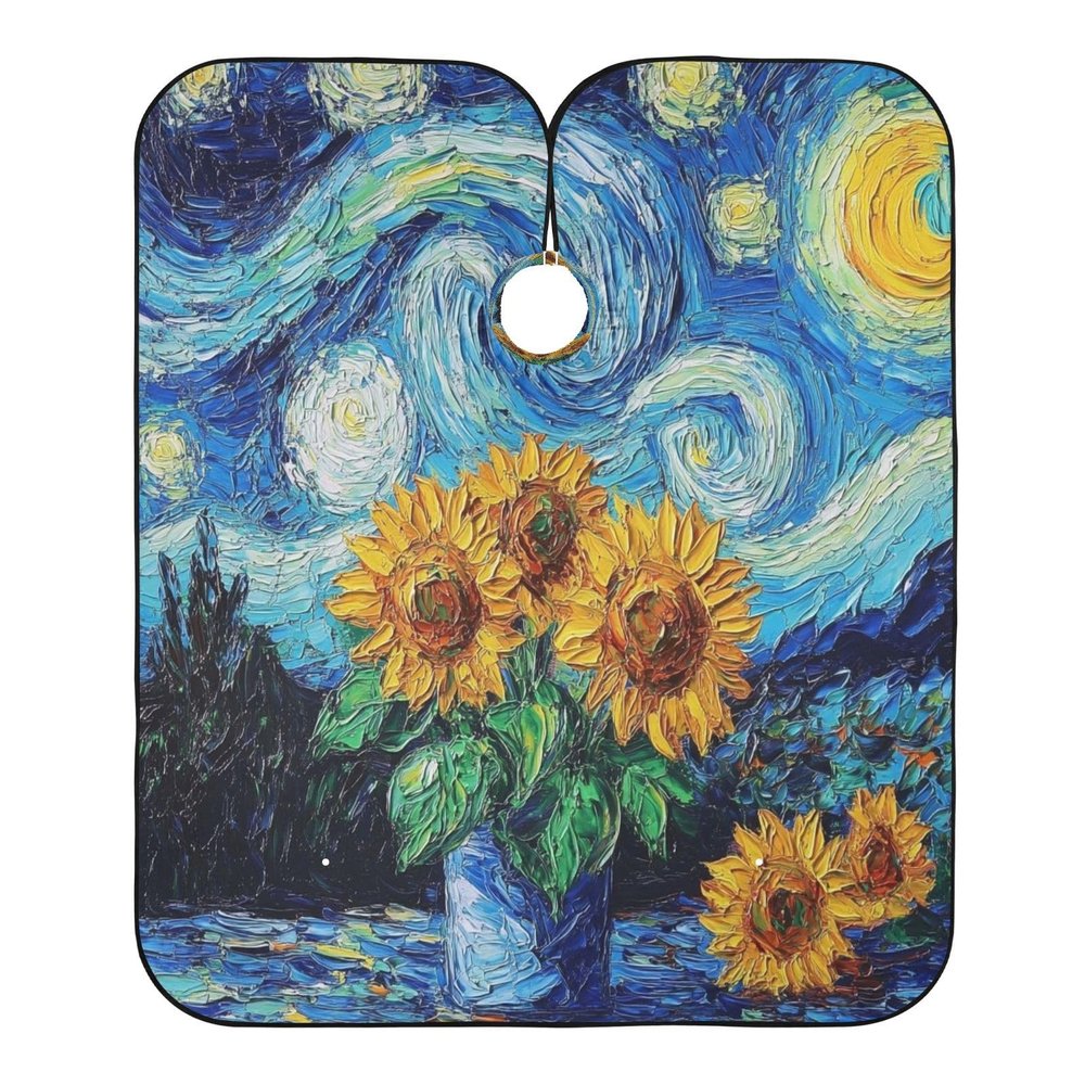 Starry Night Sunflower Waterproof Haircut Cape, 165 x 140 cm, XL, Blue, 3, One Size