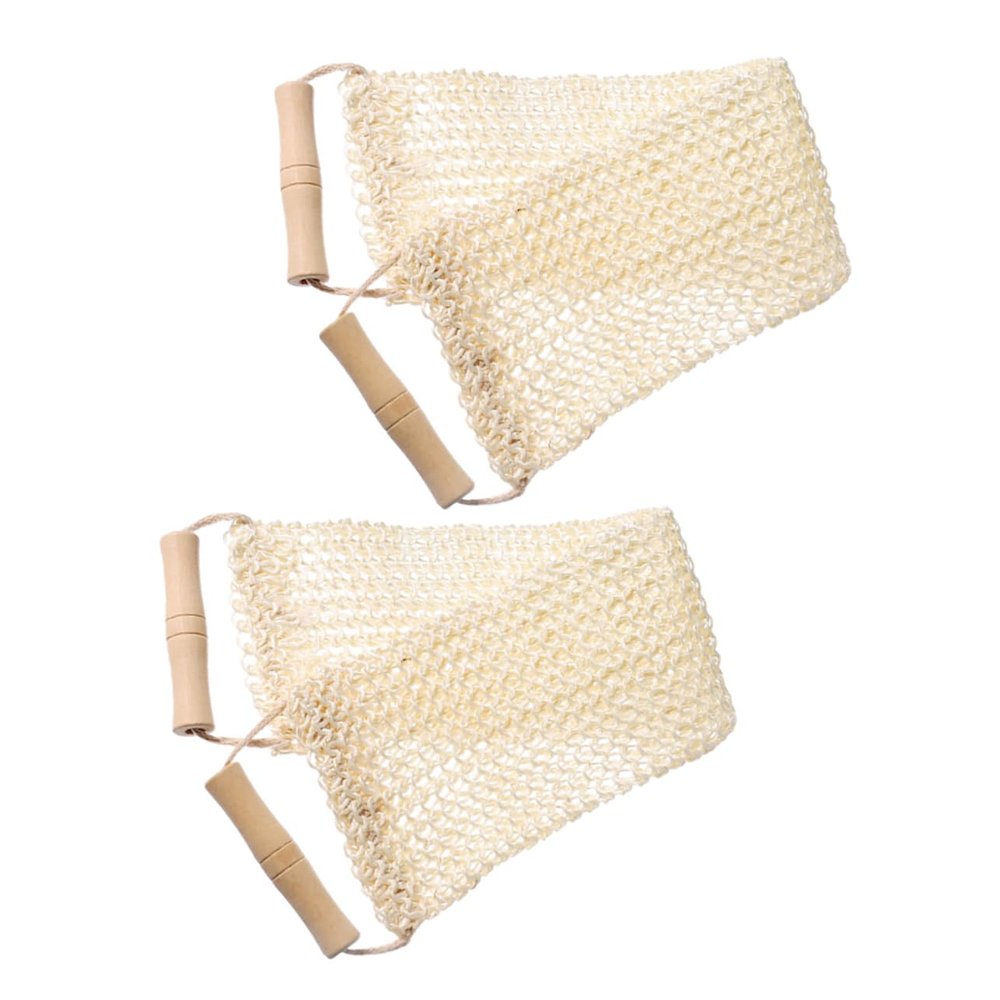 DEARMAMY 2-Piece Sisal Back Exfoliating Washcloth Set with Wooden Handles