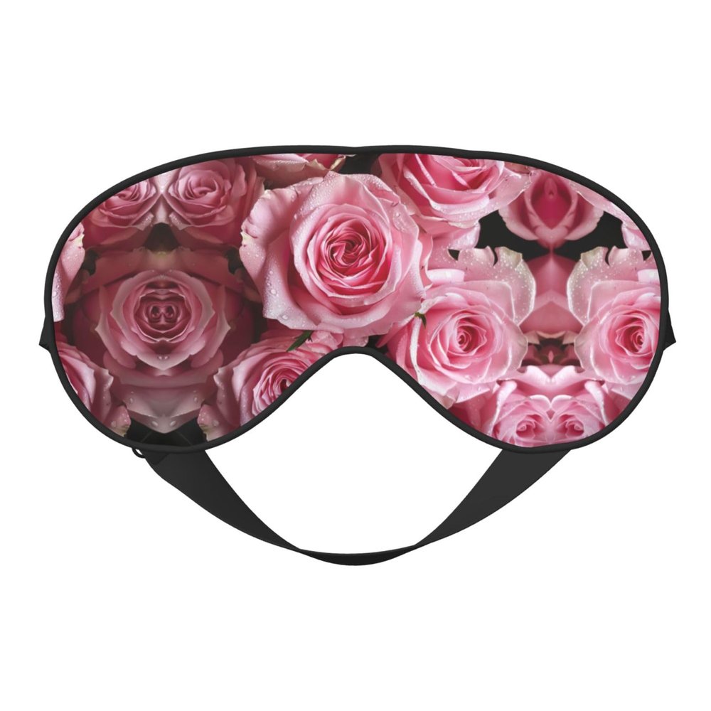 Pink Eye Mask with Fresh Rose Pattern, Silk-Like Sleep Mask for Men and Women