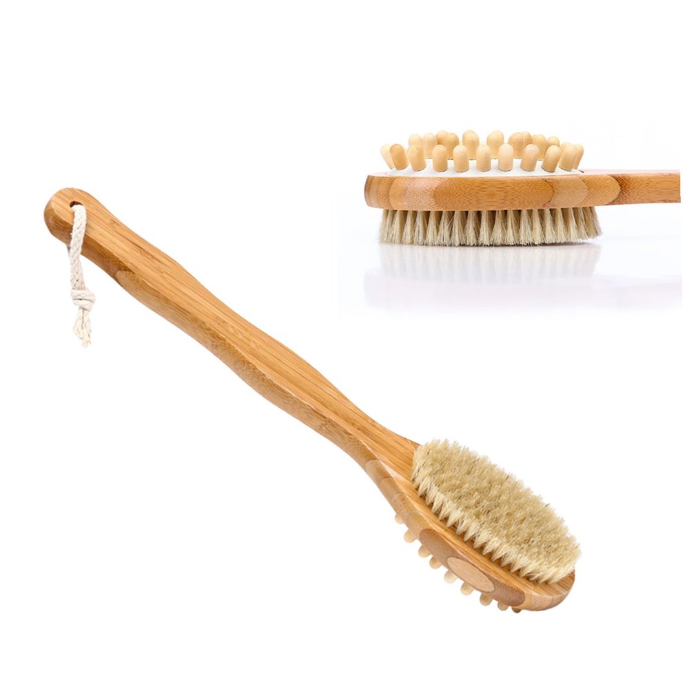 Body Care Brush with Wooden Handle, Double-Sided, Yellow