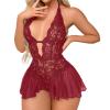 Women’s Lace Sheer Babydoll Teddy with Garters view 1