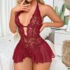 Women’s Lace Sheer Babydoll Teddy with Garters view 3
